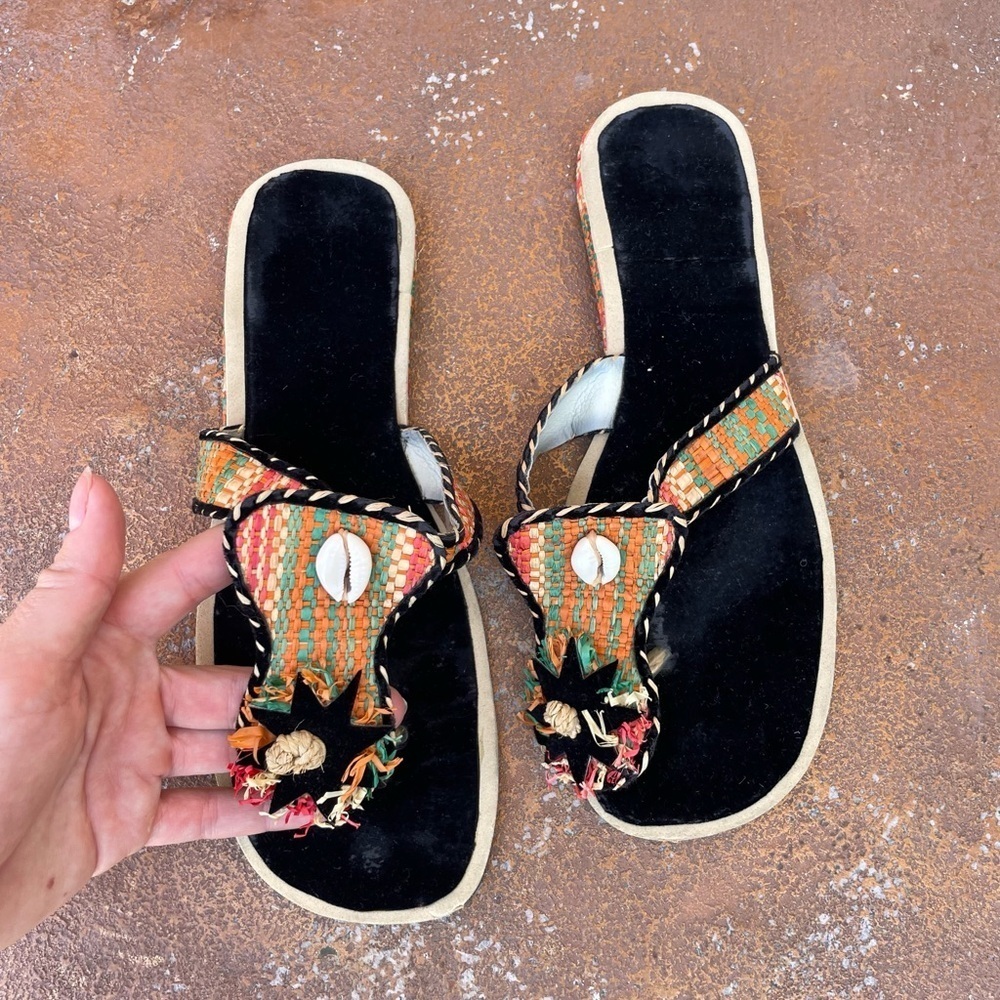 Y2K summer boho woven flip flops sz 8